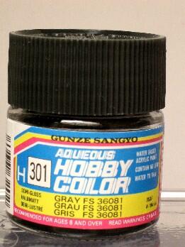 H-301  FS36081 GRAY GRIS - AQUEOUS HOBBY COLOR - USO: EUROPEAN I  SCHEME. (CHARCOAL LIZARD) A-10, F-