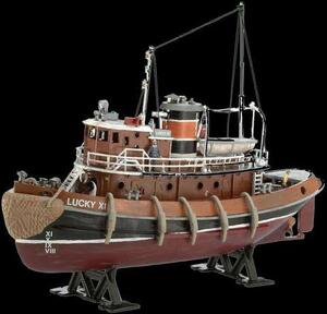 HARBOUR TUG BOAT - ONE PIECE HULL, RAM GUARD, DECK WITH RAIL AND  LIFE-RAFT CONTAINERS.  LIFE BOAT, 