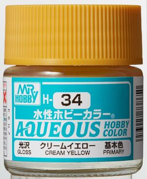 H-34  CREAM YELLOW-  AMARILLO CREMA - AQUEOUS HOBBY COLOR - NUEVA FORMULA. ALTA CONCENTRACION - 