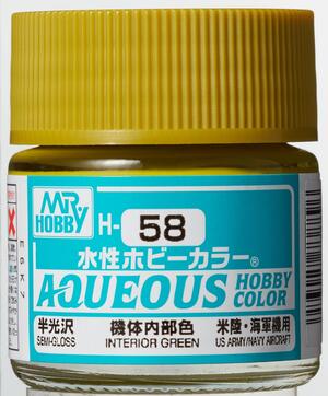 H-58  INTERIOR GREEN -  VERDE INTERIOR -   AQUEOUS HOBBY COLOR - NUEVA FORMULA. ALTA CONCENTRACION .