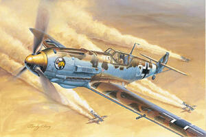 Bf 109 E-4 / TROP MESSESCHMITT, WWII LUFTWAFFE FIGHTER. HIGH DETAIL IN ALL SUFACES, ENGRAVED PANEL L