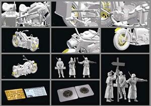 ZUNDAPP KS750 GERMAN MOTORCYCLE w/ FELD GENDARMERIE 1942. FINE DETAILED KIT WITH PHOTO-ETCH METAL DE