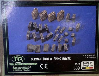 GERMAN TOOL & AMMO BOXES. RESIN PIECES WITH RICH DETAIL.