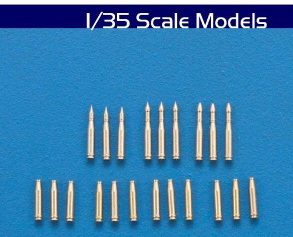 GERMAN 20mm METAL AMMO, 12 SHELS + 9 POJECTILES.  FOR Sdkfz 121, PzKpfw II, SdKfz 222/ 231/ 232.  