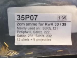 GERMAN 20mm METAL AMMO, 12 SHELS + 9 POJECTILES.  FOR Sdkfz 121, PzKpfw II, SdKfz 222/ 231/ 232.  