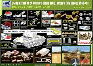 M-24 US LIGHT TANK "CHAFFEE" EARLY PROD. w/CREW NW EUROPE 1944-45. HIGH DETAIL MODEL, PHOTO-ETCHED P