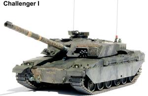 CHALLENGER BRITISH MAIN BATTLE TANK. ACCURATE IN ALL DETAILS, COMMANDER FIGURE, CAMOUFLAGE NET BIN.