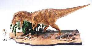 TYRANNOSAURUS REX DIORAMA SET. REALISTIC T-REX WITH LIFE LIKE SKIN APPEARANCE . FALLEN TREE, CYCAD, 