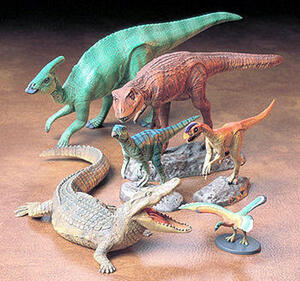 MESOZOIC CREATURES DIORAMA SERIES. CONTAINS 6 CREATURES: INFANT PARASAUOLOPUS, OVIRAPTOR, HYPSILOPHO