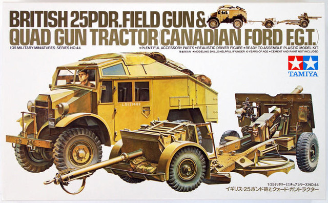 BRITISH 25PD. FIELD GUN & QUAD GUN TRACTOR (CANADIAN FOD F.G.T.) REALISTIC DRIVER FIGURE.