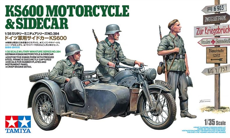 KS600 MOTORCYCLE & SIDECAR. GERMAN ARMY. CRISP ENGINE DETAIL.